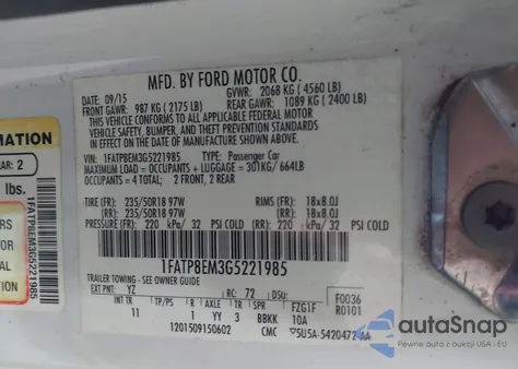 2016 Ford Mustang V6 z USA, uszkodzony, nr VIN 1FATP8EM3G5221985